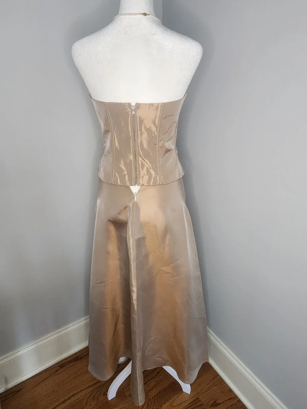 Jessica McClintock Strapless Metallic Taupe Taffeta Two-Piece Gown 4/6 VINTAGE